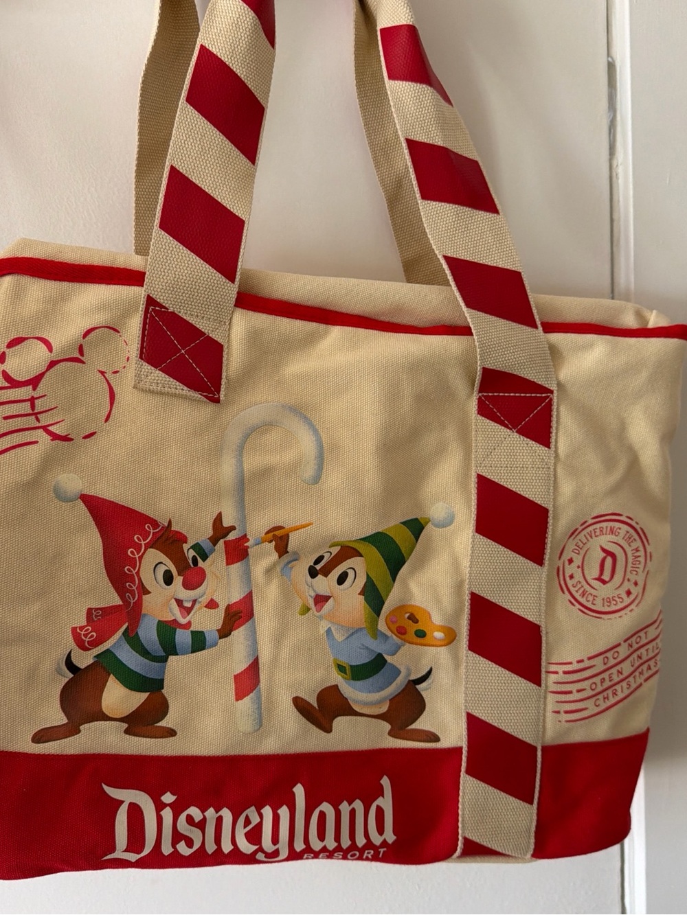 Disney Beige and Red Chip 'n' Dale Holiday Canvas Tote